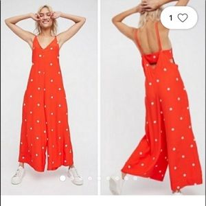 Free People Red Polka Dot Jumpsuit